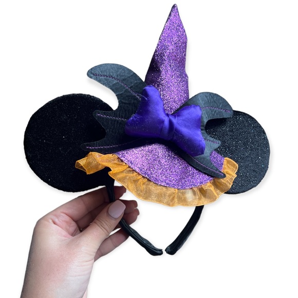 Disney Minnie Mouse Witch Purple & Black Glitter Costume With Headband Hat, Sz 3 - Picture 4 of 8
